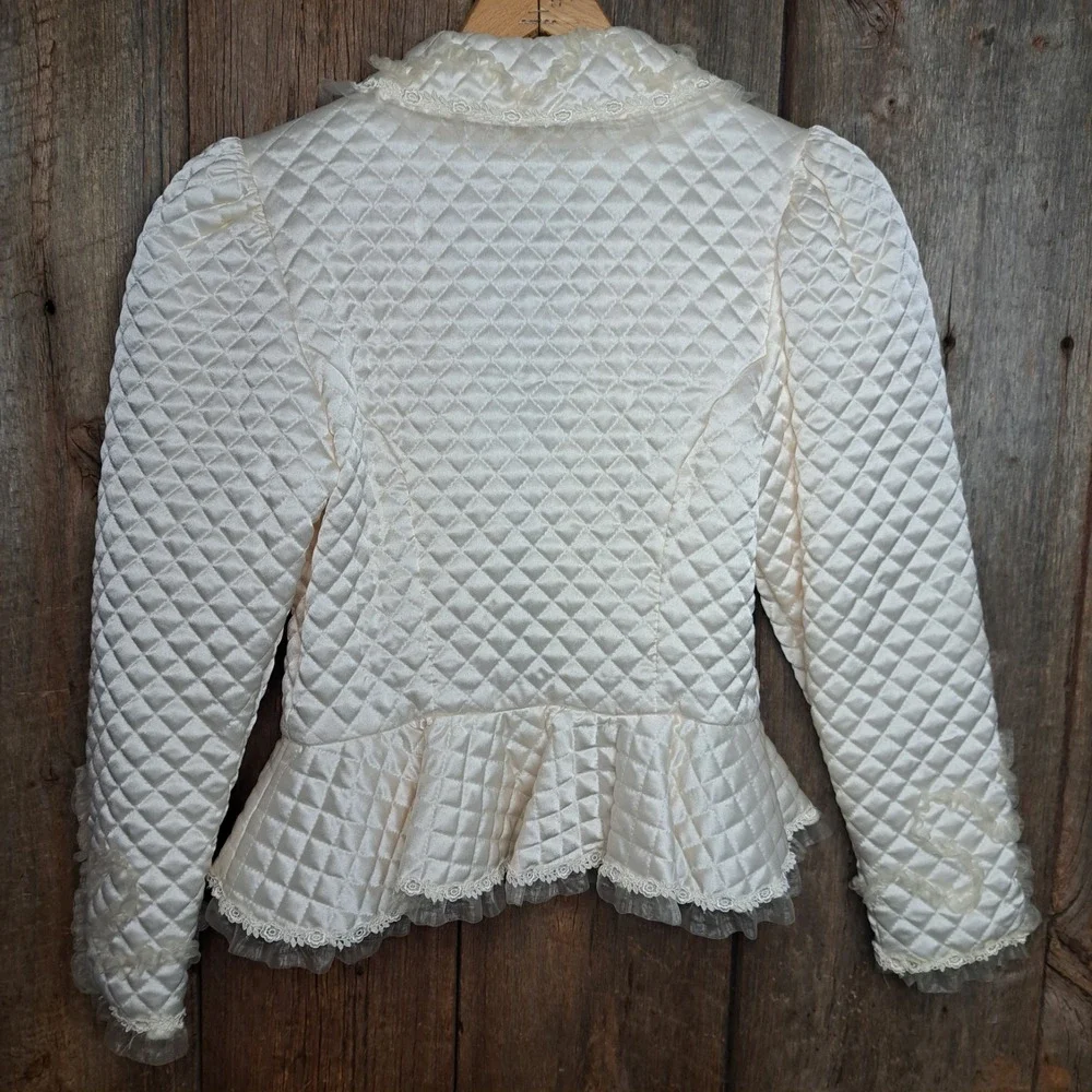Vtg Christian Dior Coquette Chic Lingerie Ivory Quilted Peplum Bed Jacket Petite